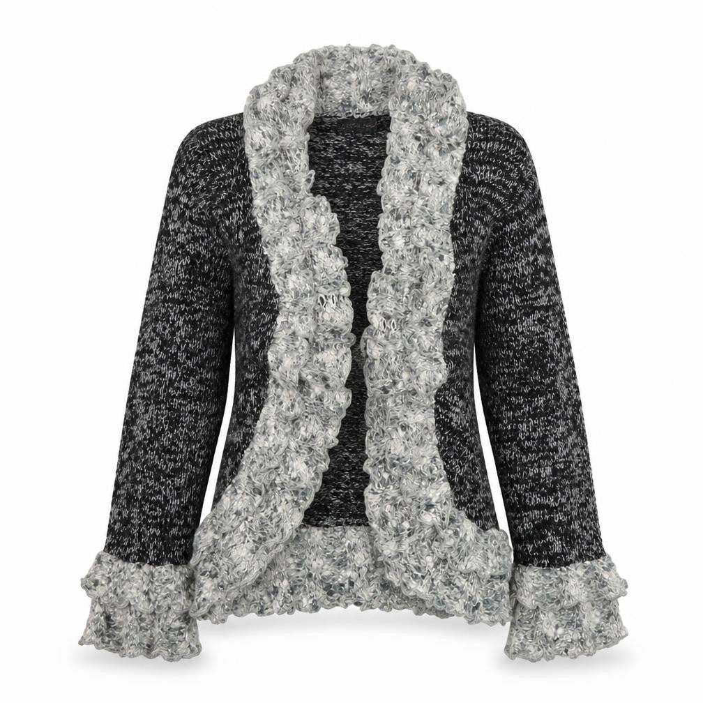 Jessica Graaf Women's Grey Chunky-Knit Ruffle Cardigan S