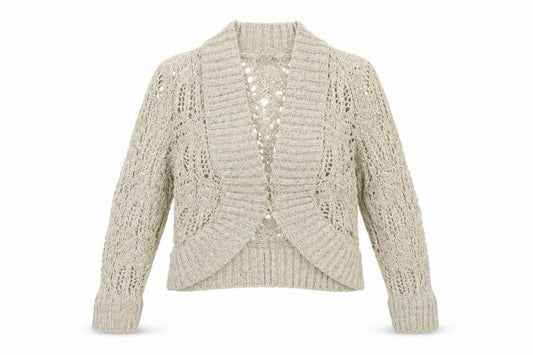 Tu Women’s Beige Open-Knit Collared Cardigan Size 12