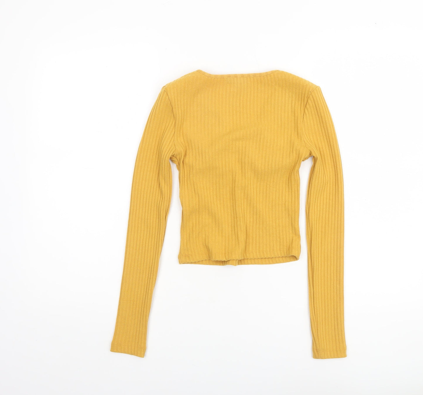Topshop Women Yellow V-Neck Ribbed Slim Fit Long Sleeve Jumper Size 6