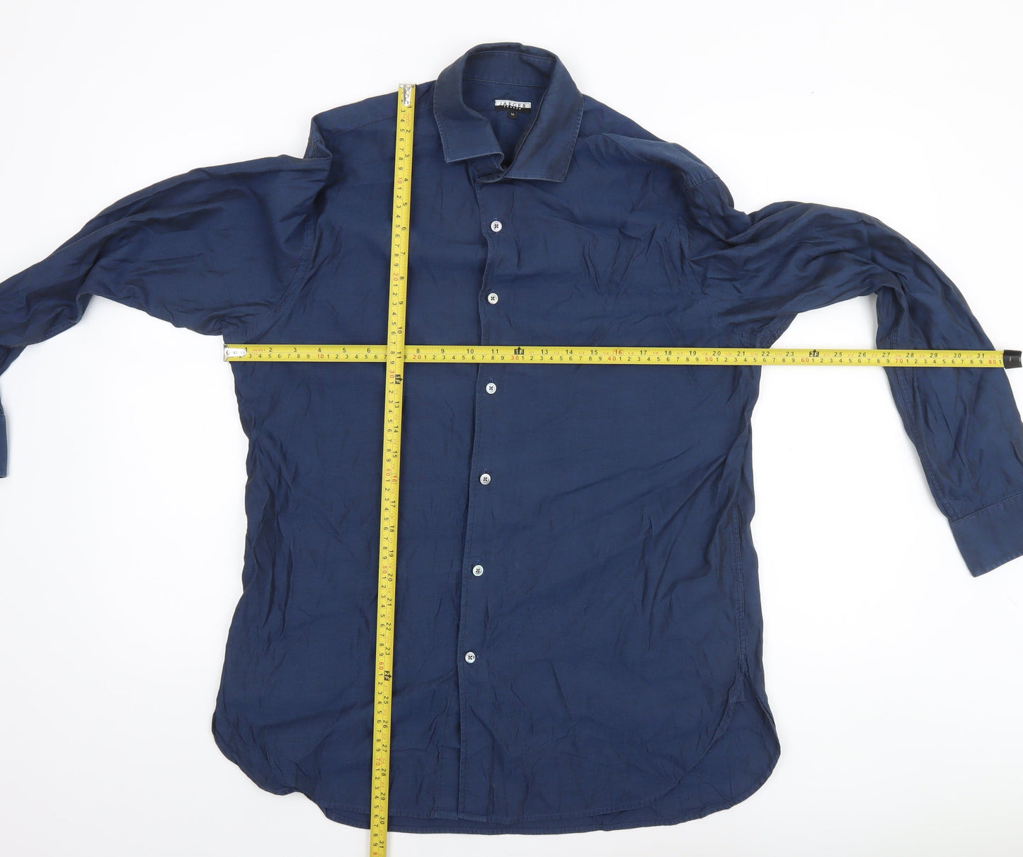 Jaeger Men's Blue 16 Long Sleeve 100% Cotton Formal Dress Shirt