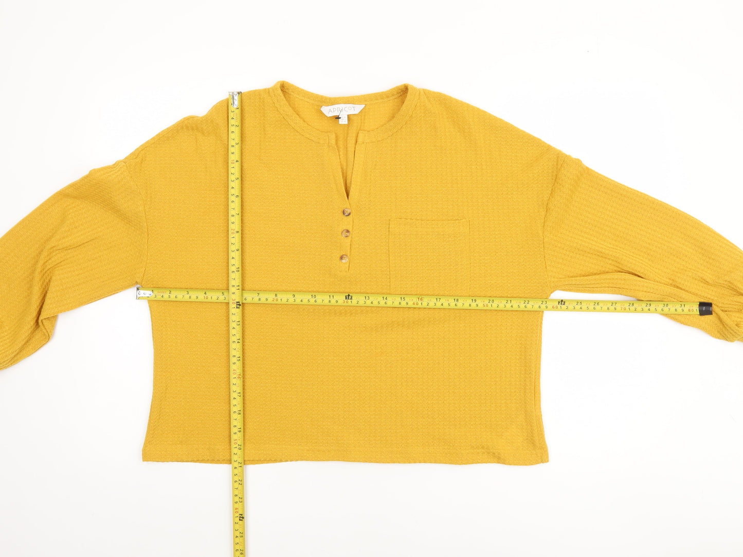 Apricot Women Yellow Button Henley Relaxed Knit Blouse Size 14