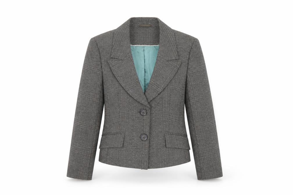 Next Women Grey Check Two-Button Blazer Jacket Size 10R Formal Workwear