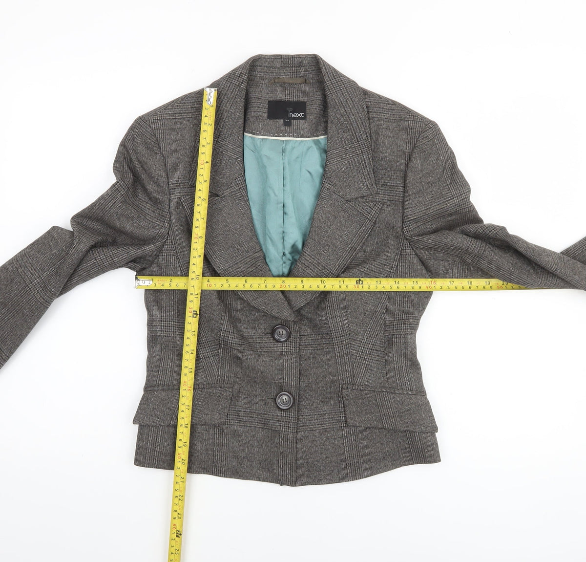Next Women Grey Check Two-Button Blazer Jacket Size 10R Formal Workwear