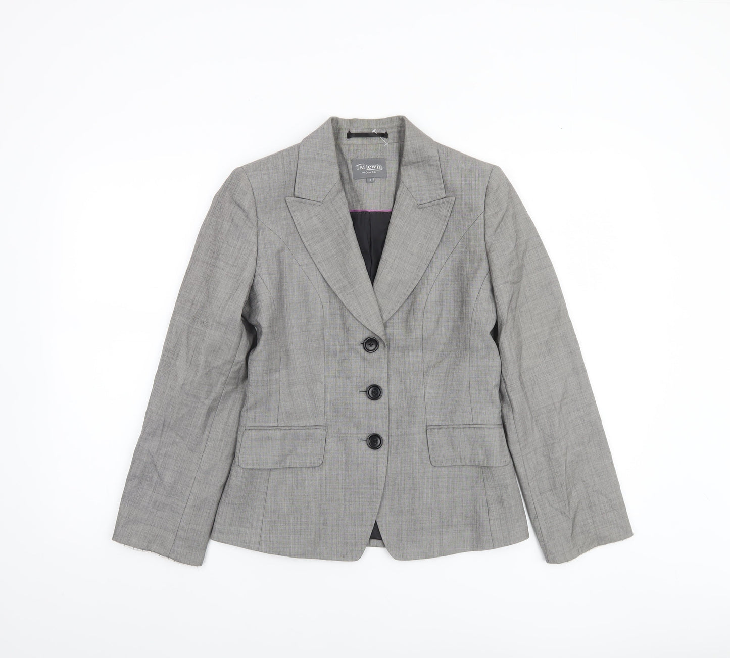 TM Lewin Woman Grey Wool Single-Breasted Blazer Size 8