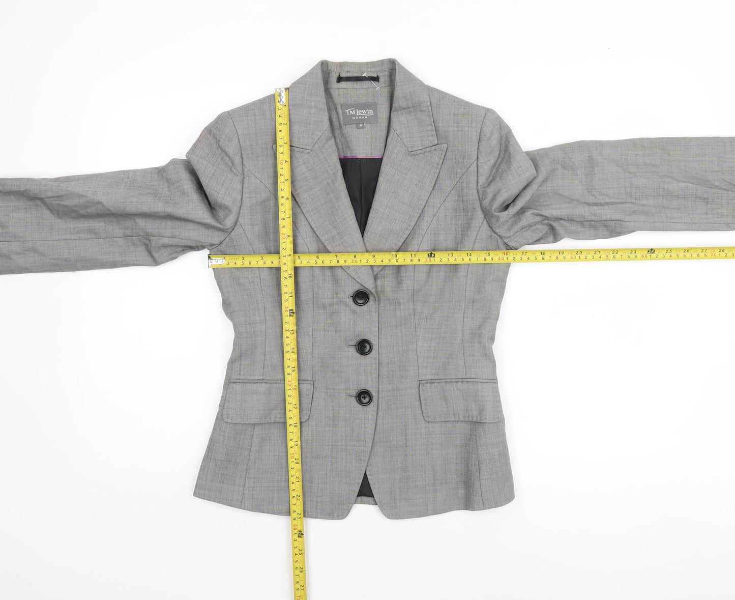 TM Lewin Woman Grey Wool Single-Breasted Blazer Size 8