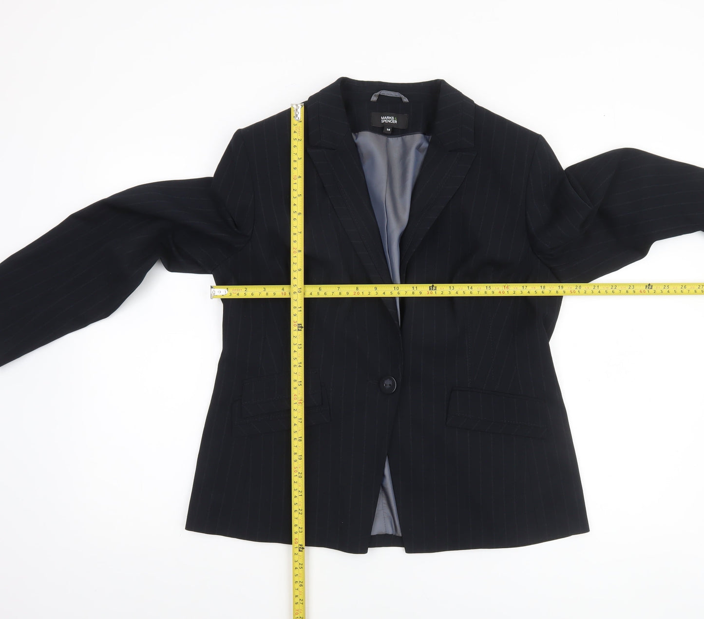 Marks and Spencer Women Black Pinstripe Suit Jacket Size 16 Classic