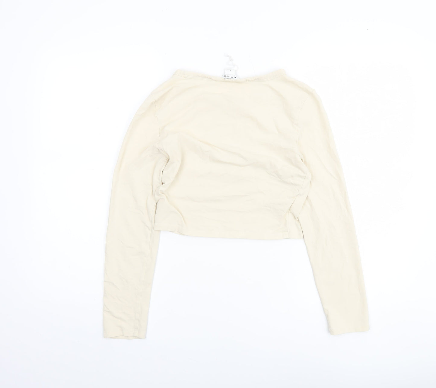 Monki Women Beige Cropped Long Sleeve Rhinestone T-Shirt M