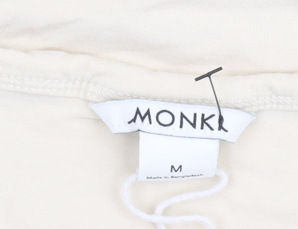 Monki Women Beige Cropped Long Sleeve Rhinestone T-Shirt M