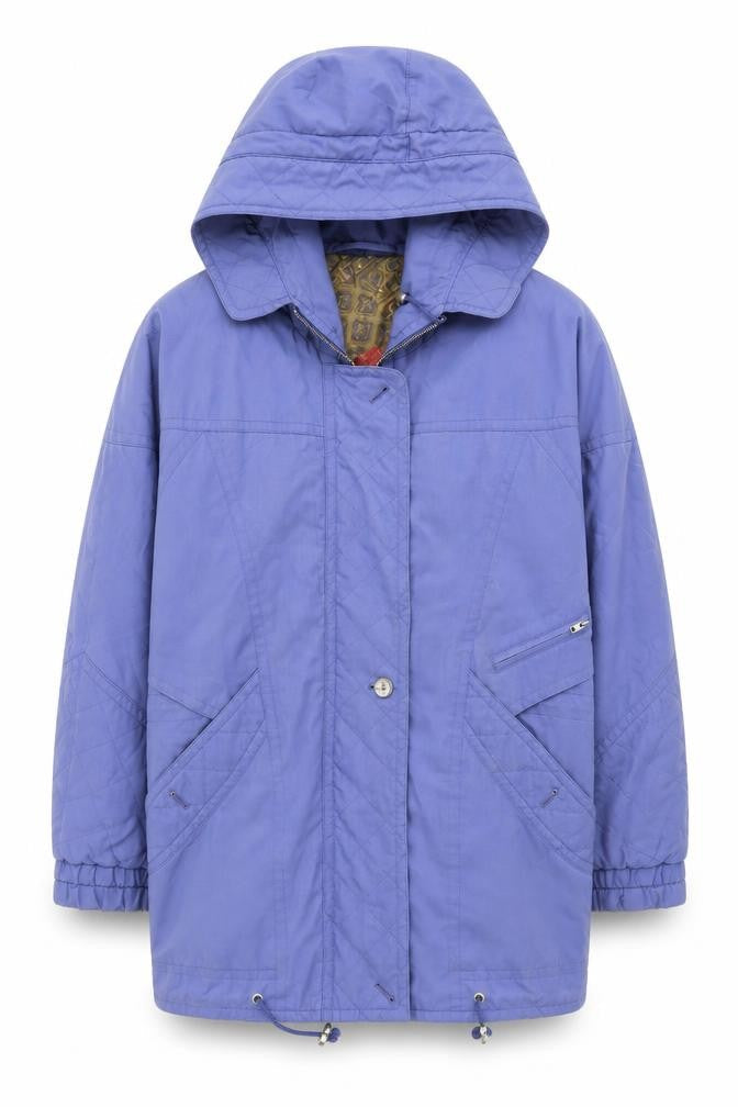 Marks & Spencer Women Blue Hooded Parka Coat UK 12 Polyester Cotton