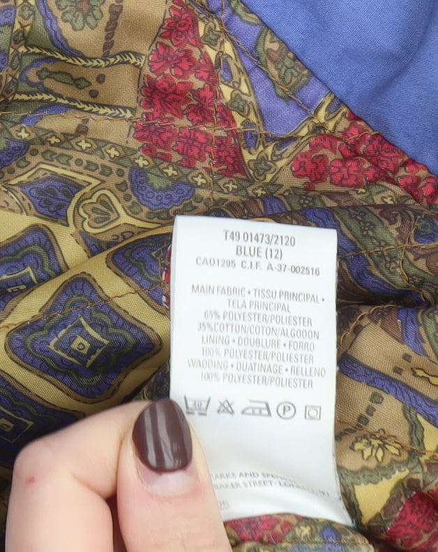 Marks and Spencer Women Blue Hooded Parka Coat UK 12 Polyester Cotton