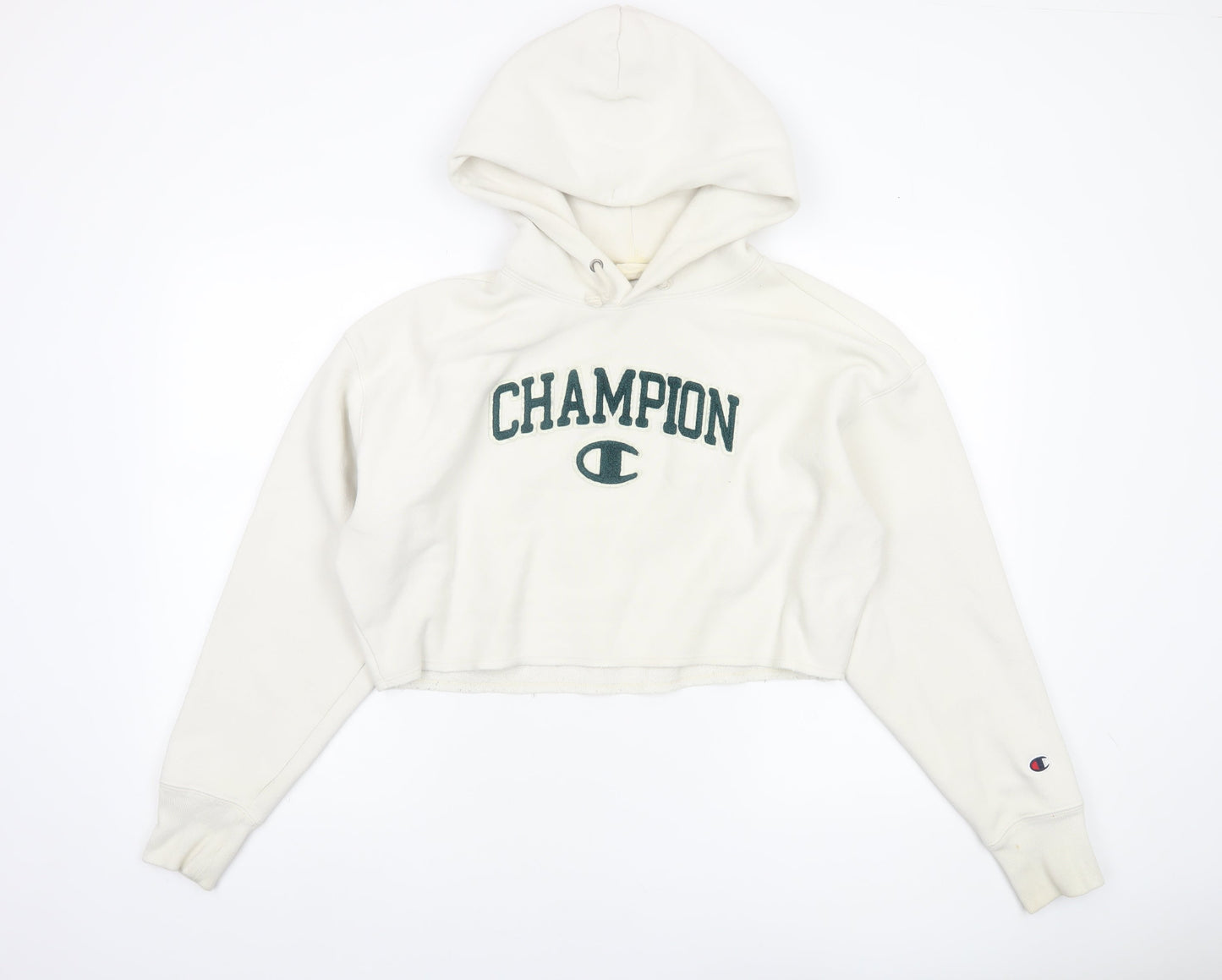 Champion Women's Beige Cropped Hoodie Small Fleece Logo