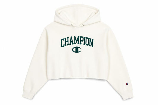 Champion Women's Beige Cropped Hoodie Small Fleece Logo