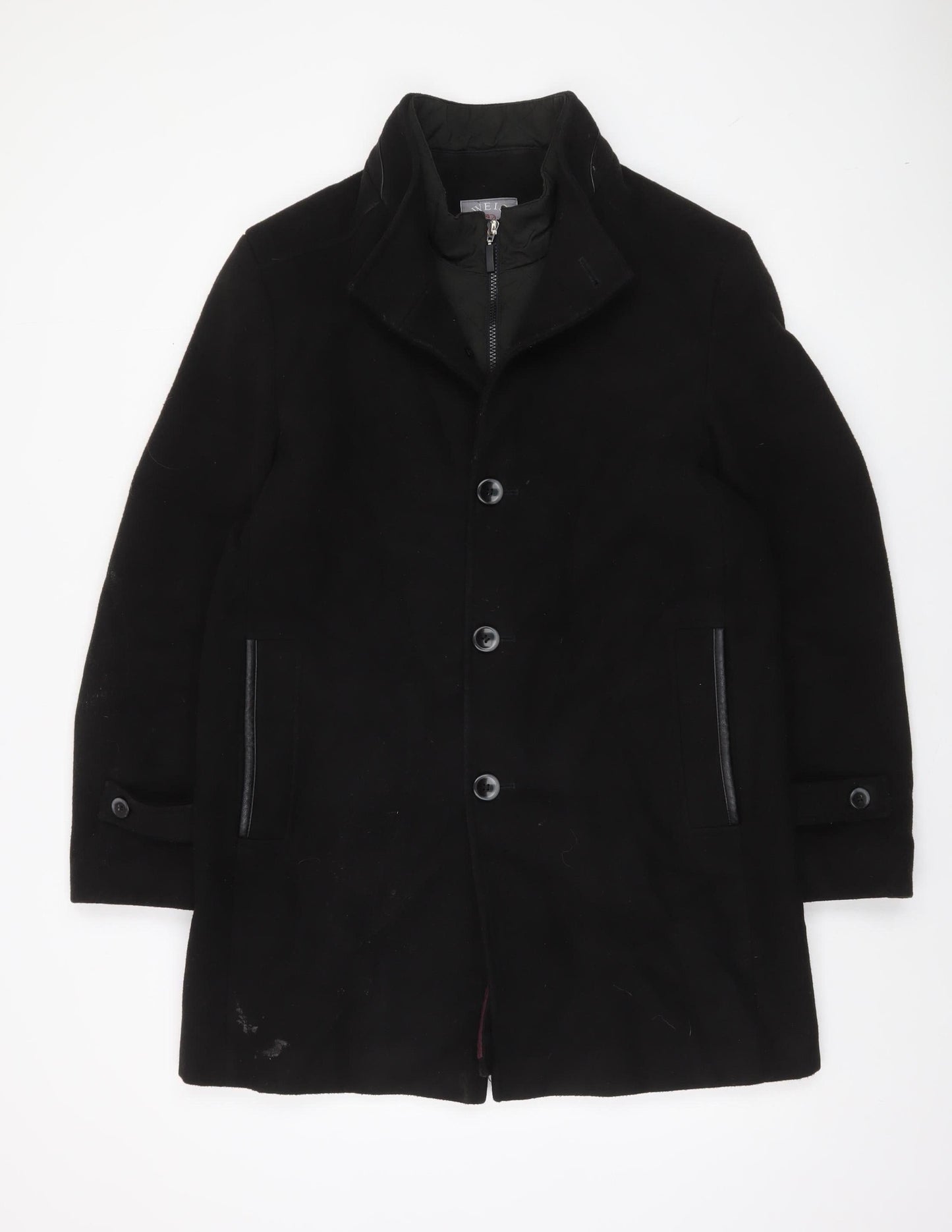 WEIS Men's Black Regular Fit Mid-Length Overcoat Size 50