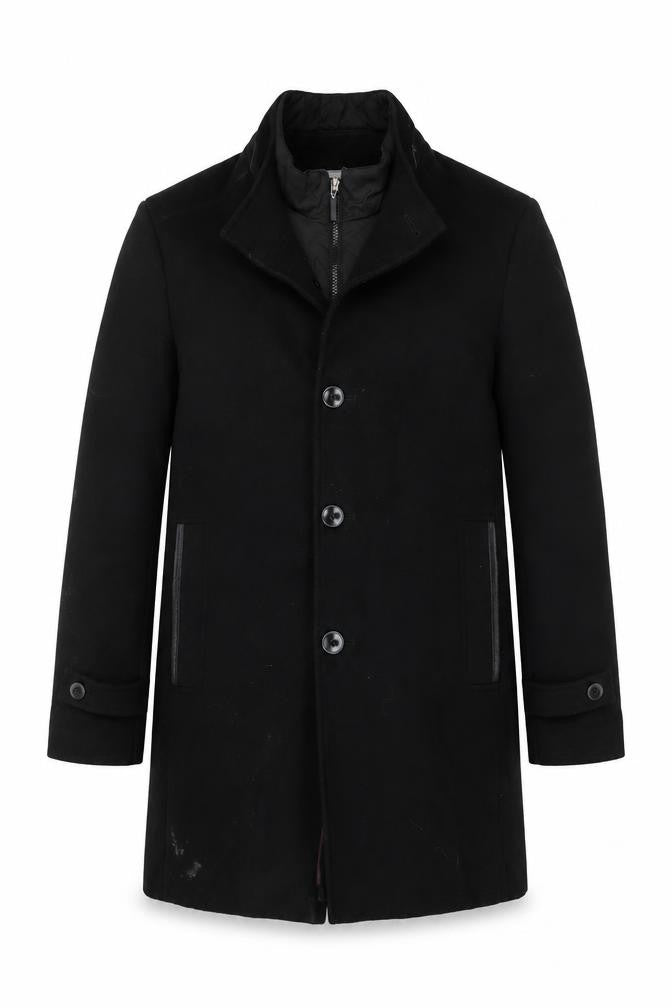 WEIS Men's Black Regular Fit Mid-Length Overcoat Size 50