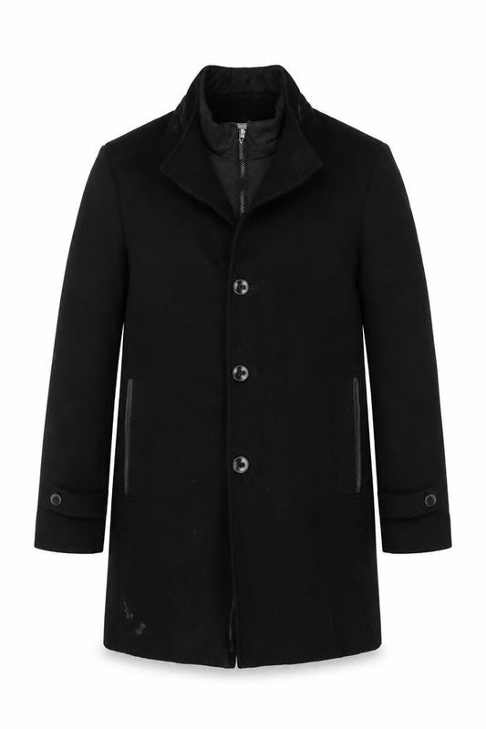 WEIS Men's Black Regular Fit Mid-Length Overcoat Size 50