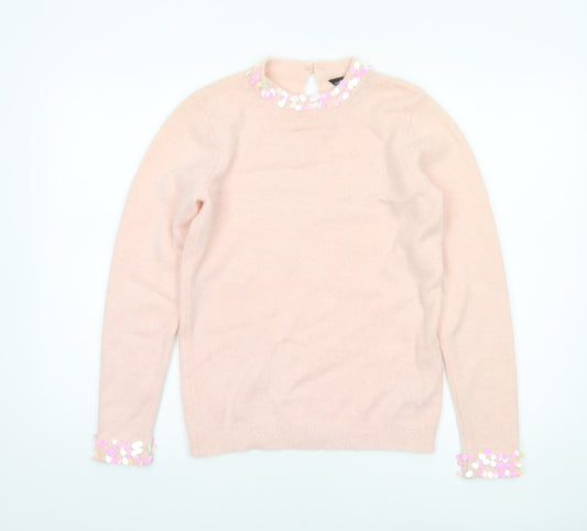 Dorothy Perkins Women Pink Sequin Trim Crew Neck Pullover Jumper UK 10