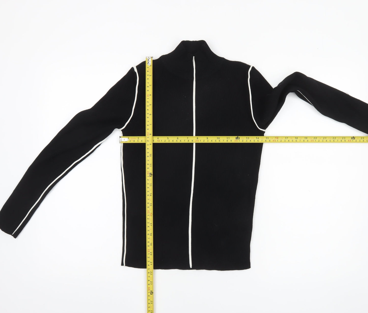 Zara Women Black High Neck Full Zip Knit Jumper Size 14