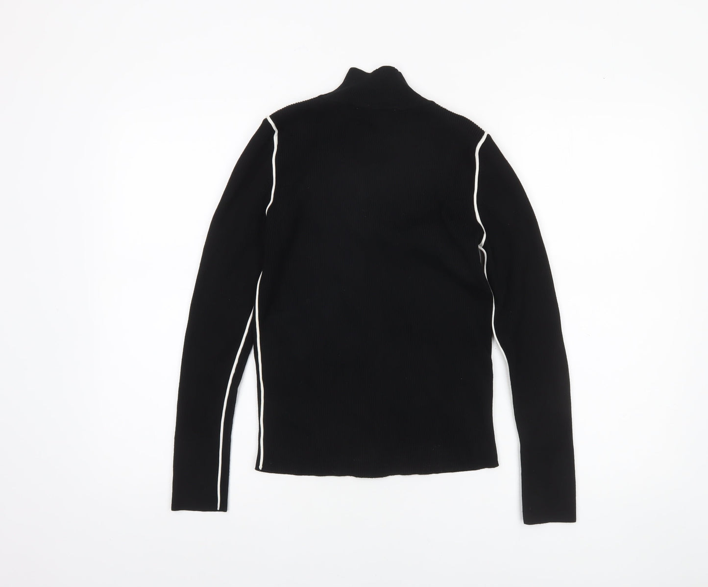 Zara Women Black High Neck Full Zip Knit Jumper Size 14