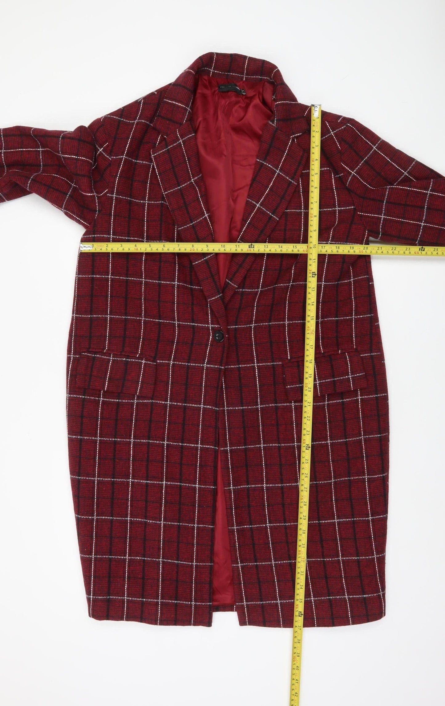 PrettyLittleThing Womens Red Checked Longline Blazer Jacket Size 6