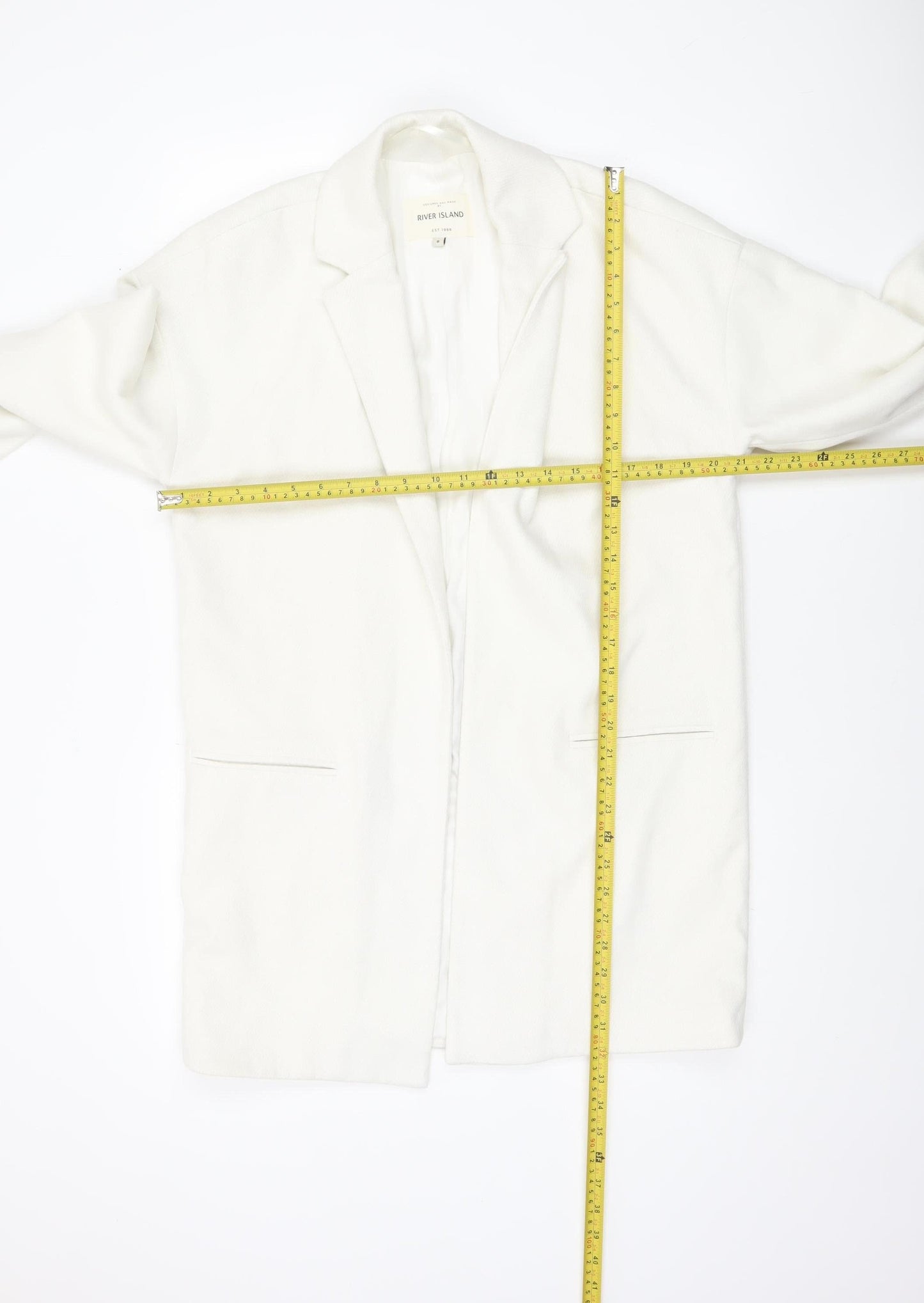 River Island Women’s White Mid-Length Open Front Coat Size 8