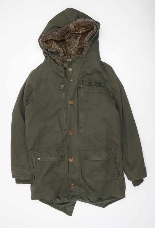 I Love 2 Love Women's Green Cotton Fur Trim Parka Coat Size M