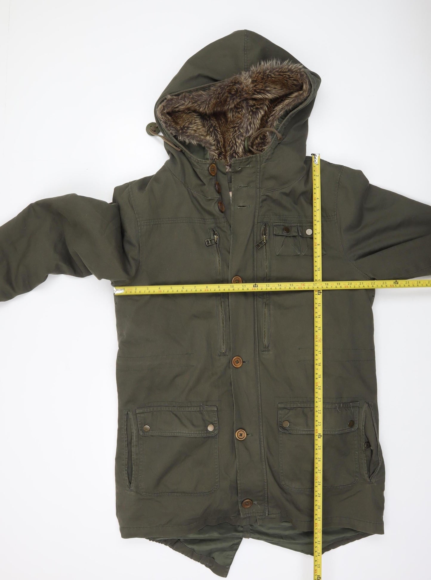 I Love 2 Love Women's Green Cotton Fur Trim Parka Coat Size M