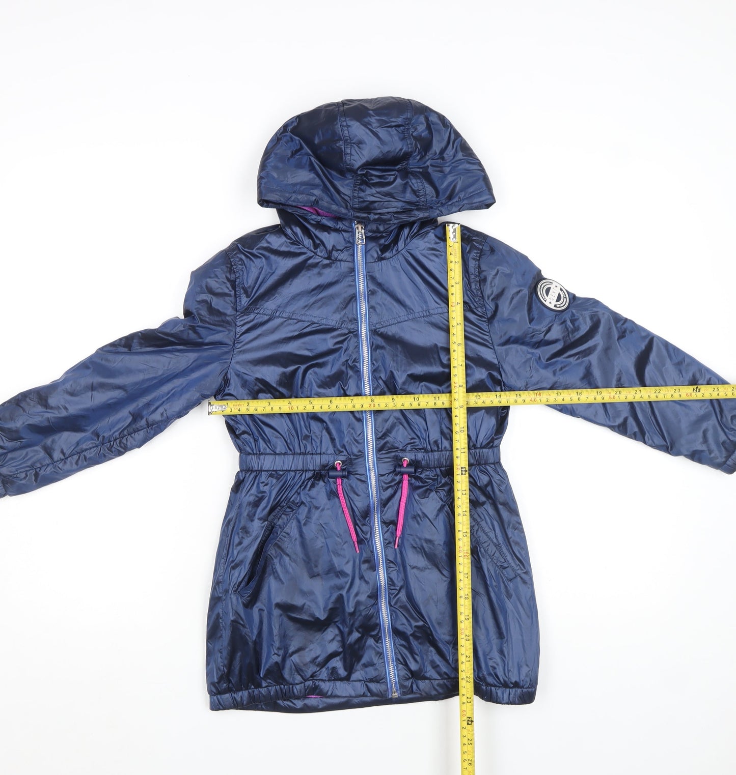 Next Girls Blue Hooded Parka Coat 7 Years Full Zip Lined Elastic Waist