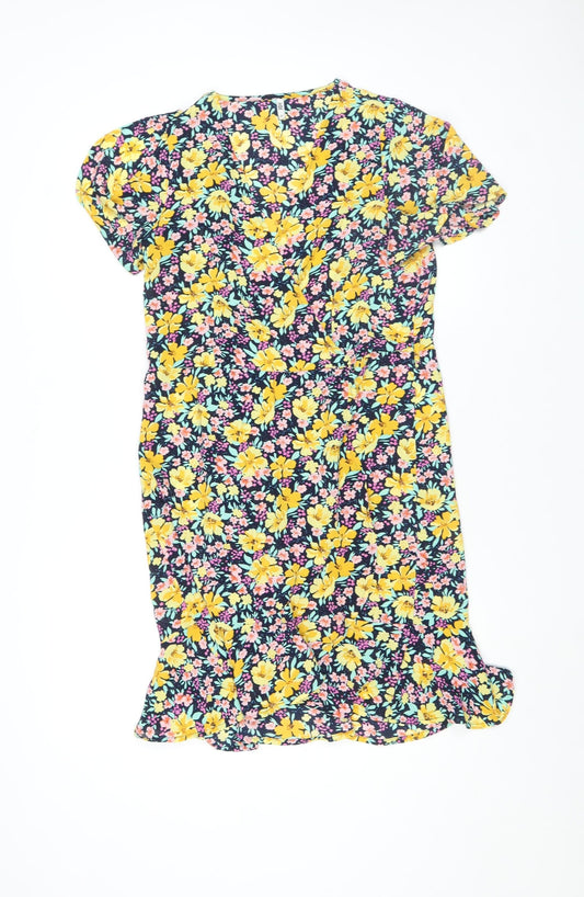 JDY Womens Multicoloured Floral Wrap Dress XS Short Sleeve Spring Summer