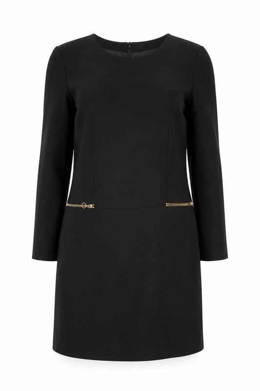 MOS MOSH Women's Black Knee Length Shift Dress Size M Long Sleeve Zip Detail