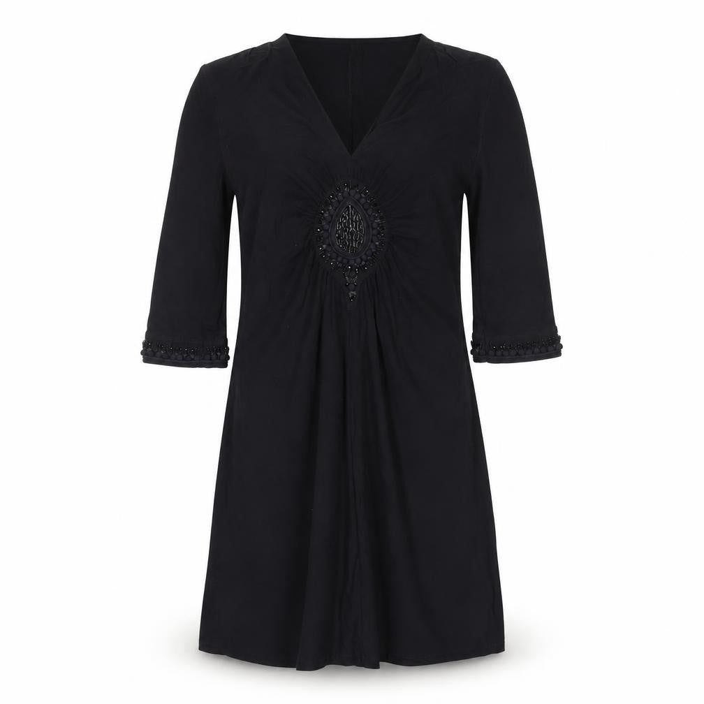 Marc Cain Women’s Black Beaded Shift Dress Size 10 Viscose