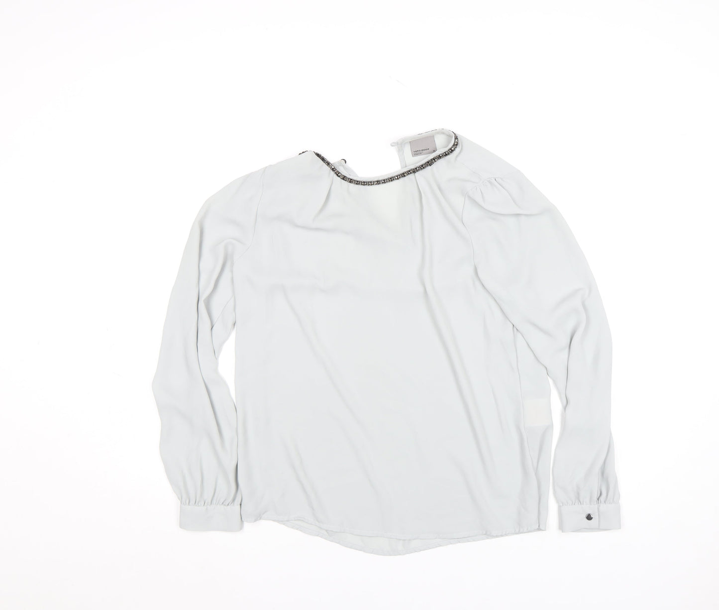 Vero Moda Women’s White Long Sleeve Beaded Neck Blouse Size M