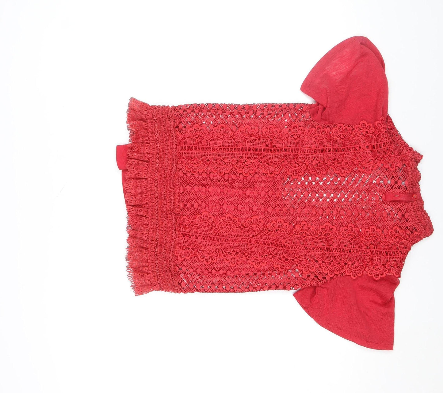 Gallery Red Lace High Neck Short Sleeve Women's Blouse Size 8