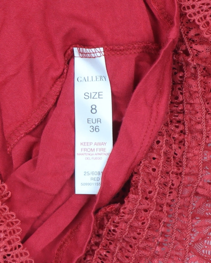 Gallery Red Lace High Neck Short Sleeve Women's Blouse Size 8