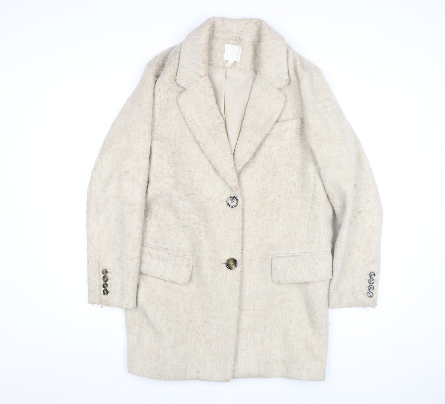 H&M Women Beige Wool Blend Long Overcoat Size S