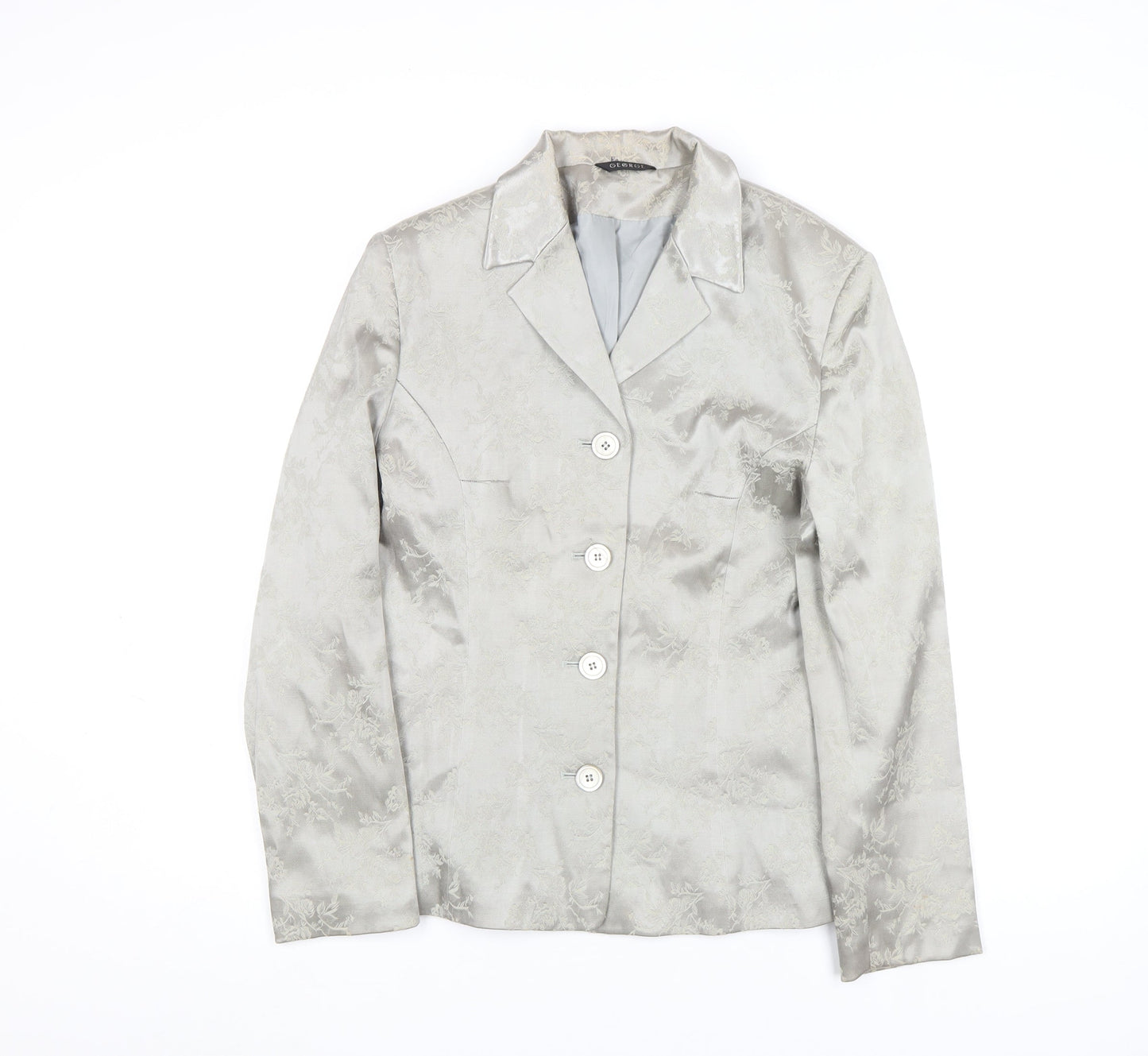 George Womens Silver Floral Blazer Size 12 Jacket Classic Formal