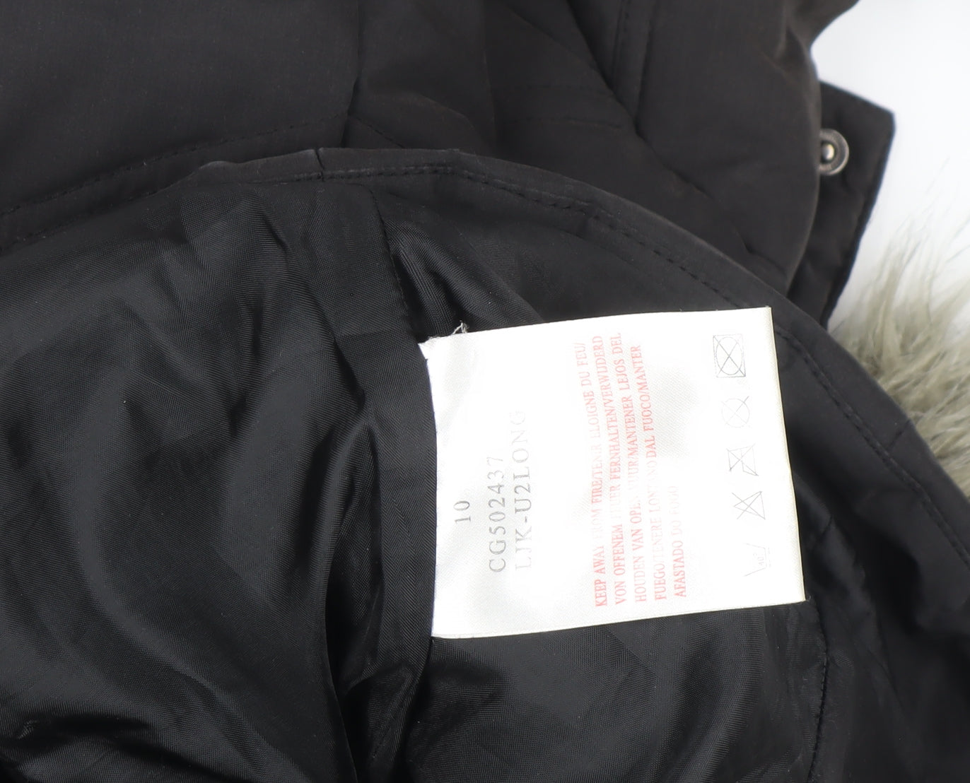 Kasha Women Black Long Puffer Coat Size 10 Hooded Fur Trim