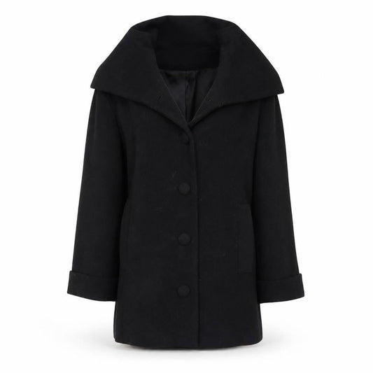 H&M Women’s Black Wool Blend Mid-Length Overcoat Size 8