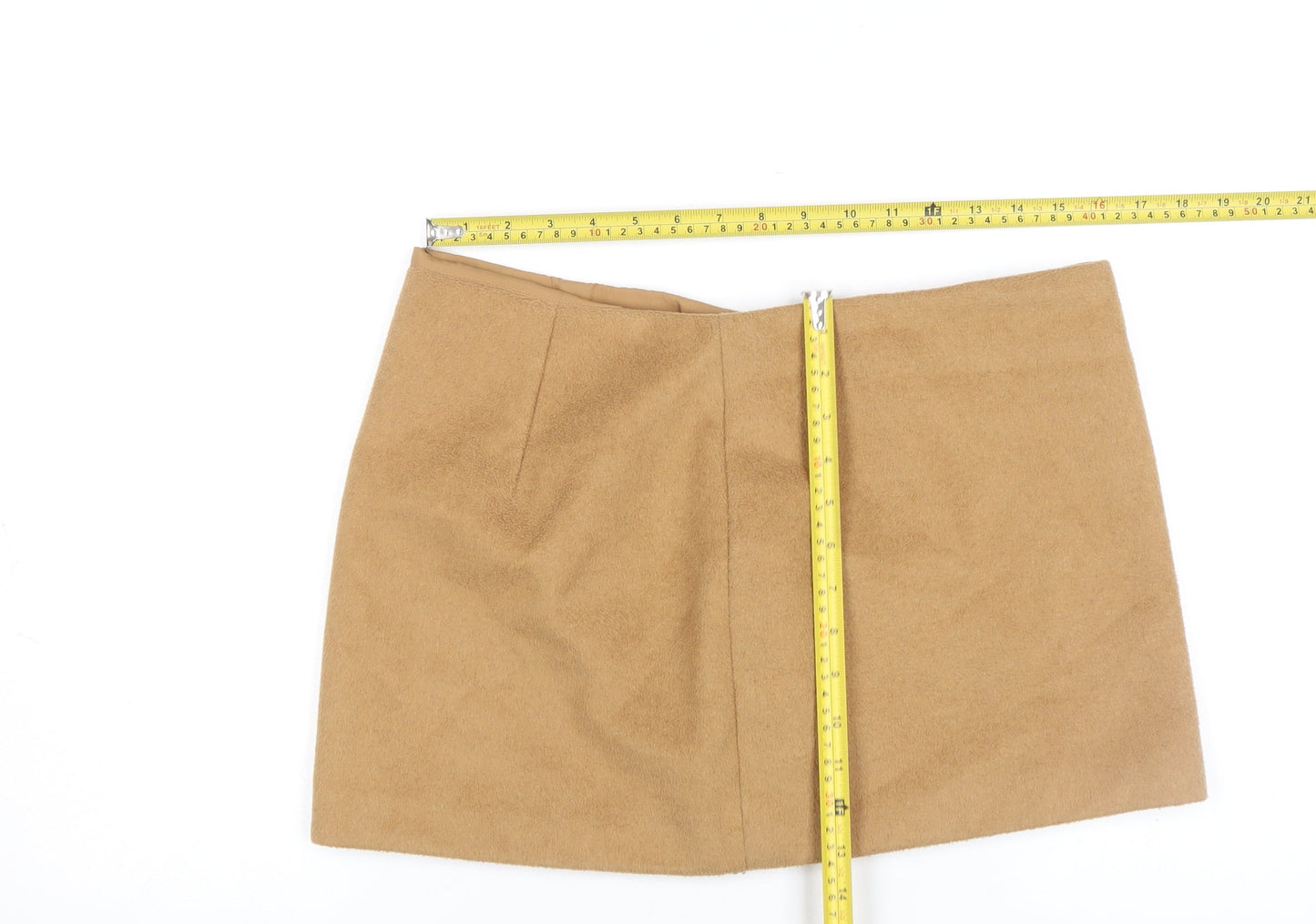 Zara Women Beige Wool Blend Short Pencil Skirt Size L