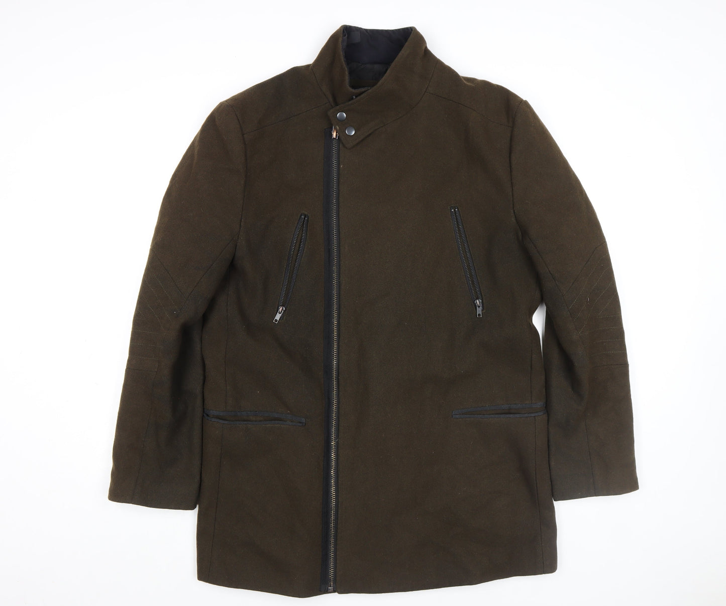 River Island Men's Brown Wool Blend Motorcycle Jacket L