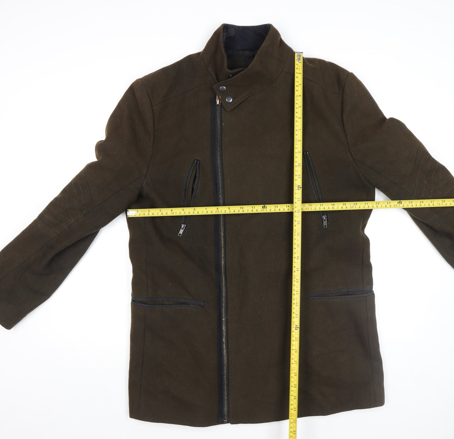 River Island Men's Brown Wool Blend Motorcycle Jacket L