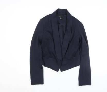 Additional front view of Atmosphere Women's Blue Shawl Lapel Cropped Blazer, size 6