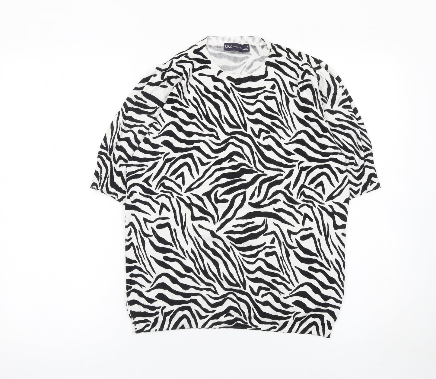 Marks and Spencer Womens Black Zebra Print Short Sleeve Jumper Size 12