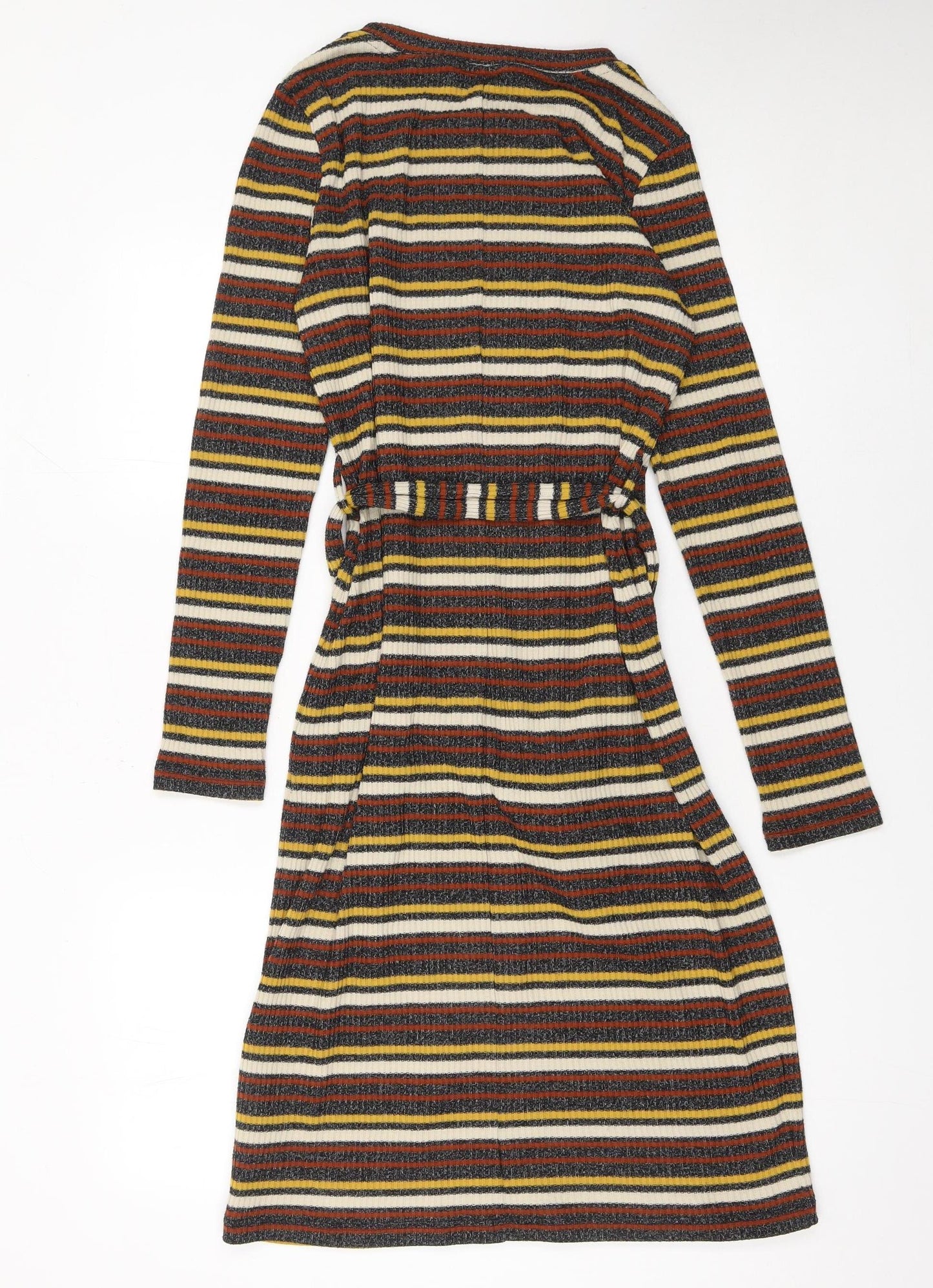 Next Womens Multicoloured Stripe Knit Belted Fit & Flare Dress Size 10