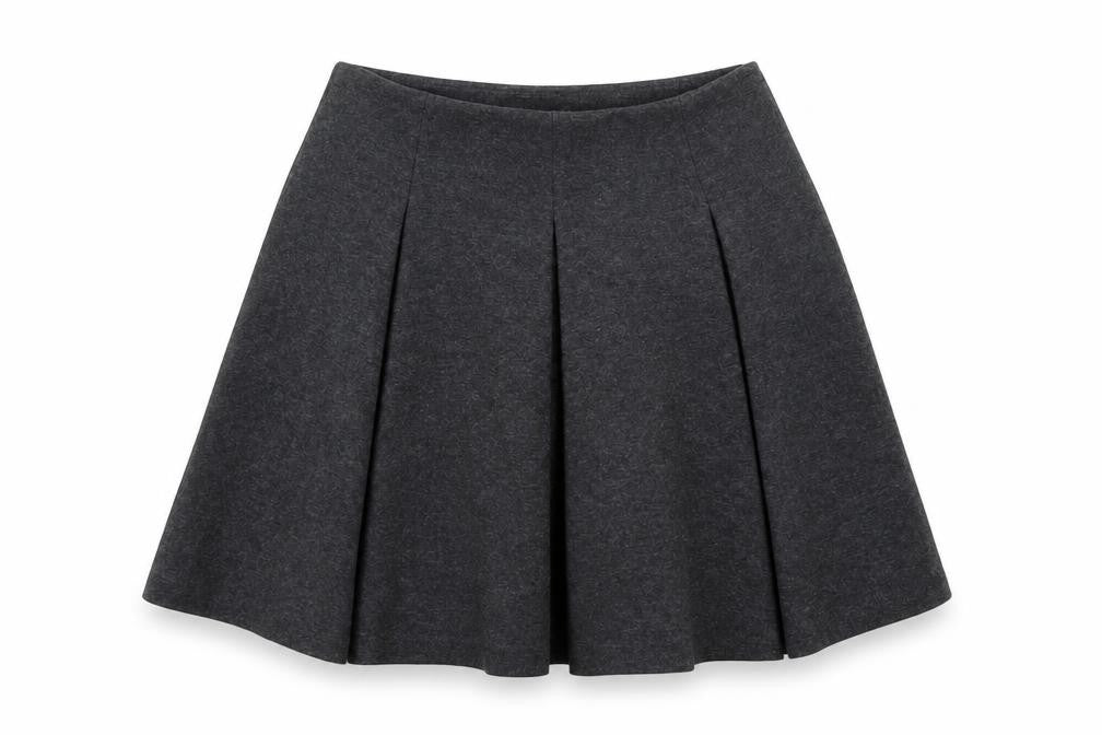 Zara Women Grey Skater Skirt L Polyester Cotton Short Pleated Zip