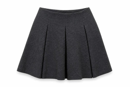 Zara Women Grey Skater Skirt L Polyester Cotton Short Pleated Zip