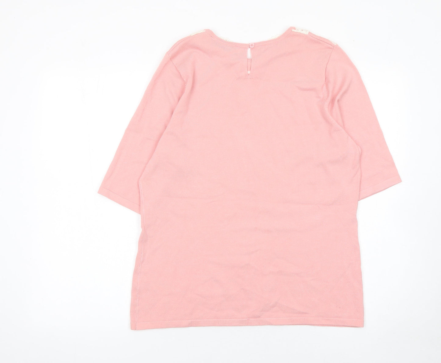 Bonmarché Women's Pink Striped Lace Collar Knit Pullover Jumper Size 16/18