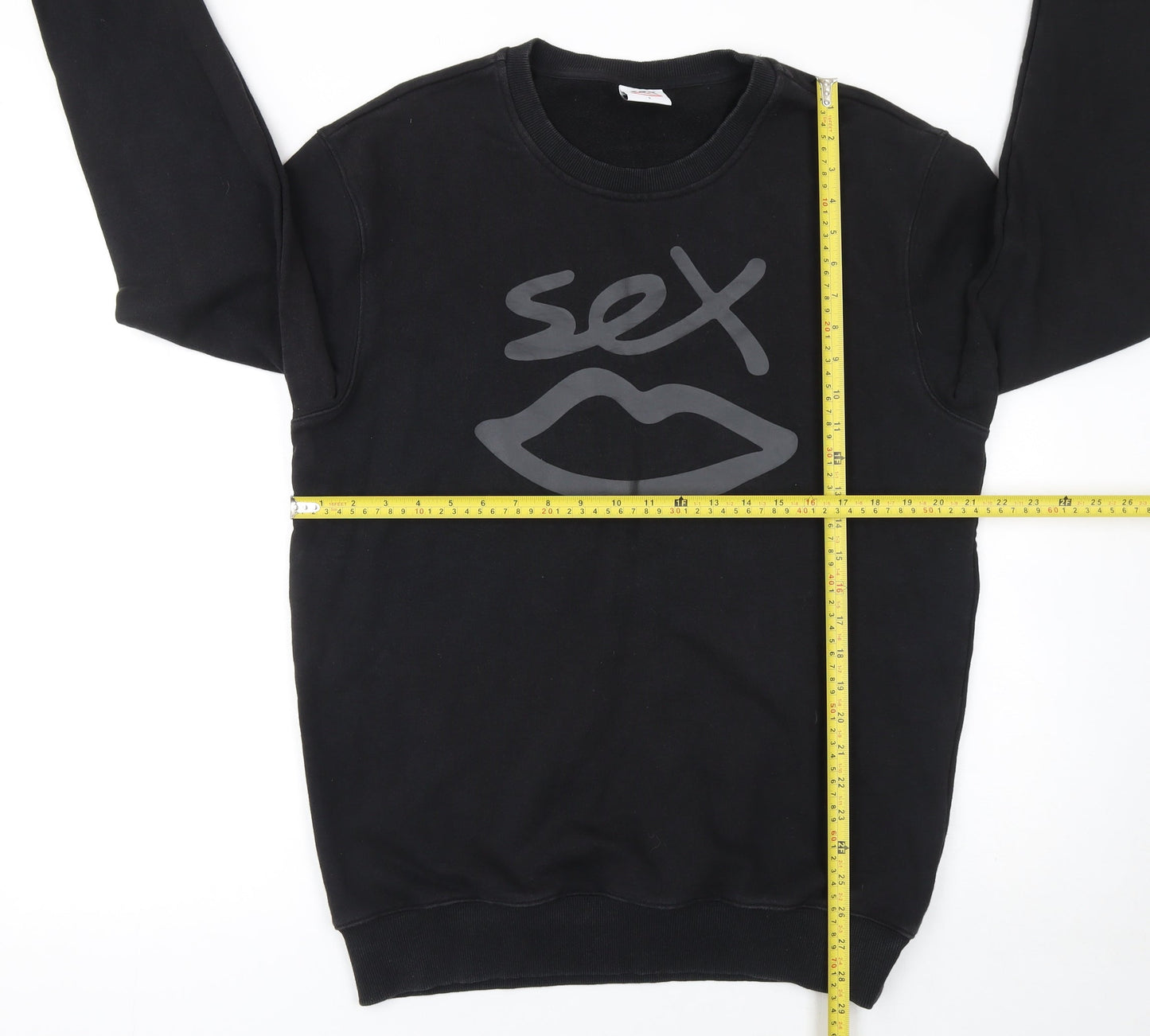 Sex Black Cotton Crew Neck Pullover Sweatshirt Women L
