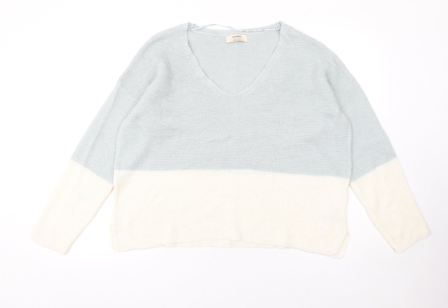 Pull&Bear Women’s Multicoloured Knit V-Neck Pullover Jumper Size L