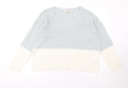 Pull&Bear Women’s Multicoloured Knit V-Neck Pullover Jumper Size L