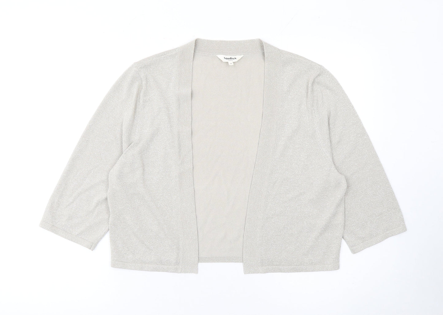 Studio8 London Women’s Silver 3/4 Sleeve Open Knit Cardigan Size 20